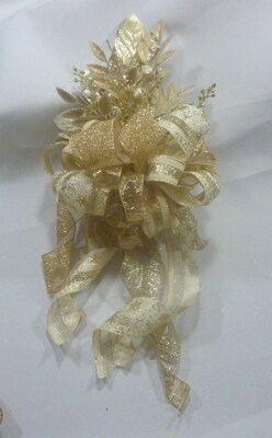 Champagne bow Christmas tree topper, Ribbon tree topper